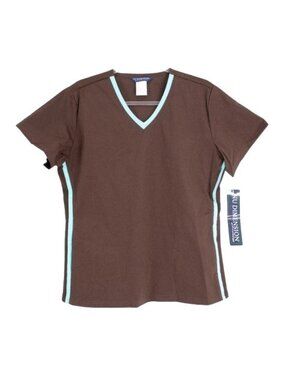 Nu Dimension Brown V-Neck Scrubs Top With Turquoise Trim